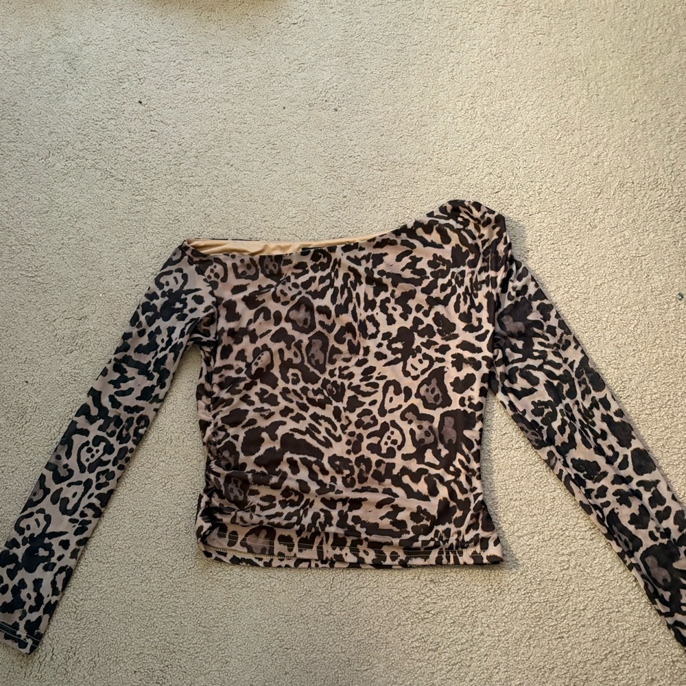 Amazon Women's Floral Off Shoulder Cheetah Long Sleeve Top
